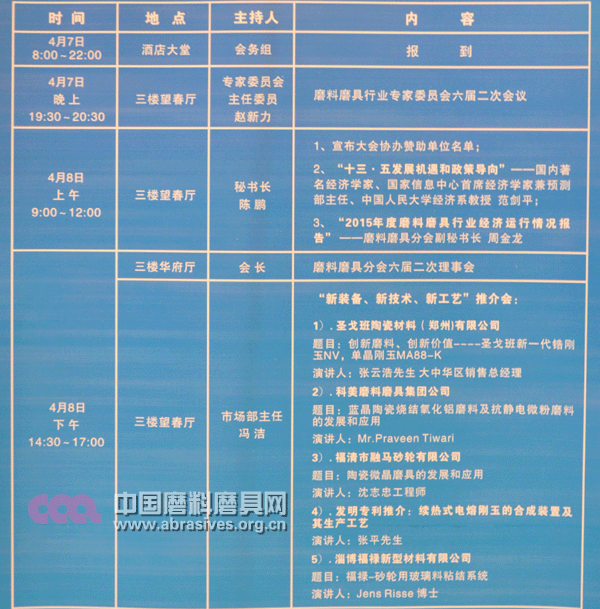 2016全国磨料磨具行业春季信息交流会议程安排