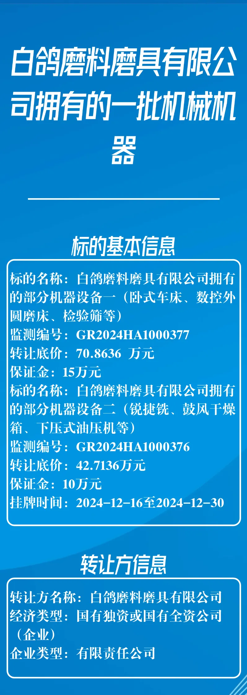 白鸽磨料磨具有限公司拥有的一批机械机器